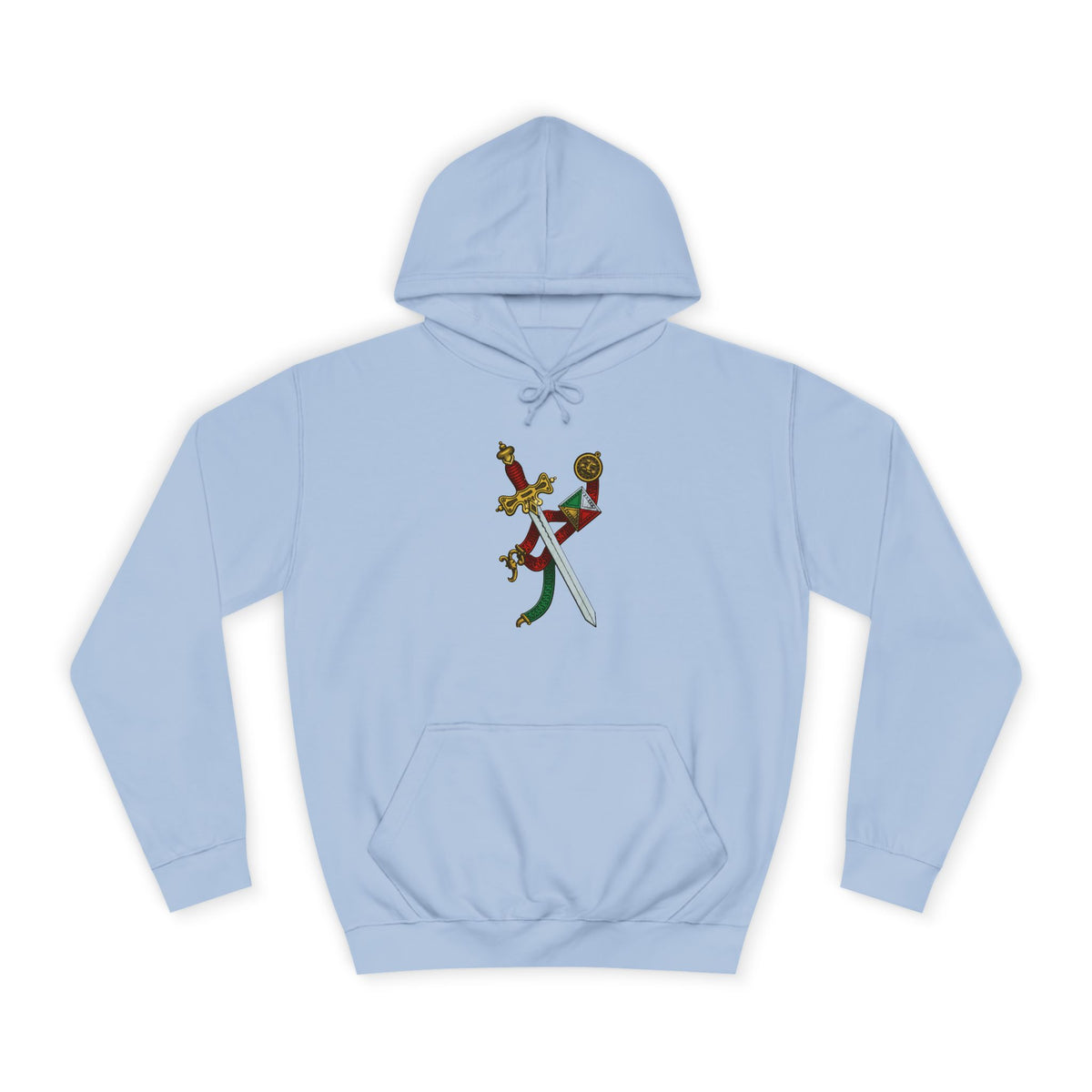 College Crest Sword Hoodie — Vintage Floral Academic Emblem