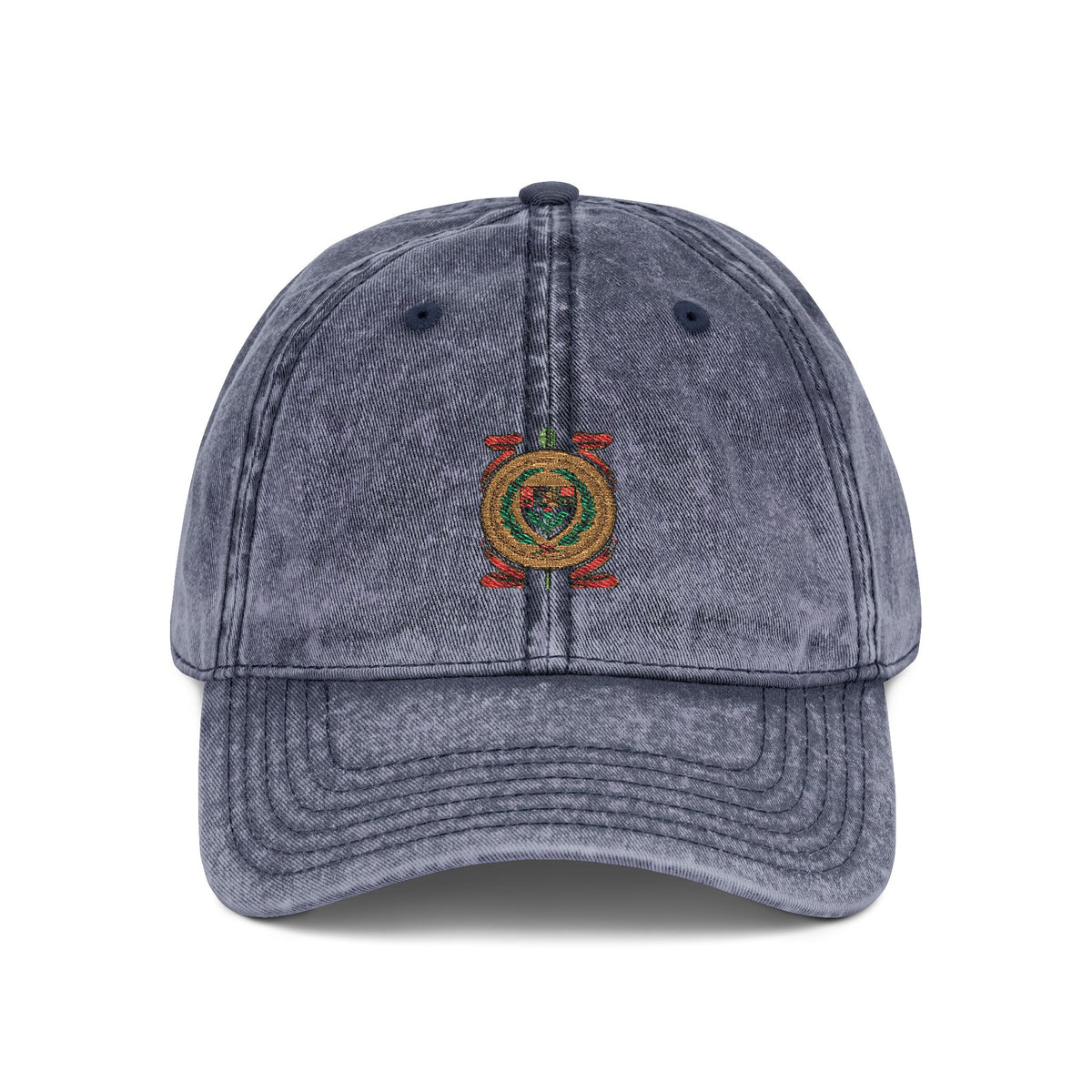 Embroidered Vintage Crest Baseball Cap — Washed Red Retro Hat