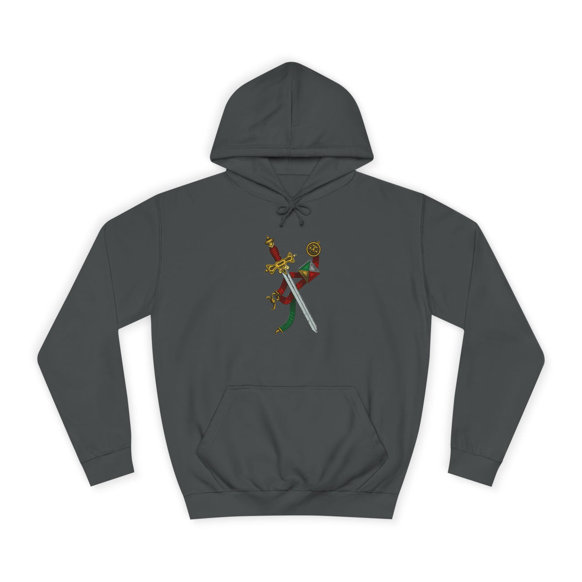 College Crest Sword Hoodie — Vintage Floral Academic Emblem