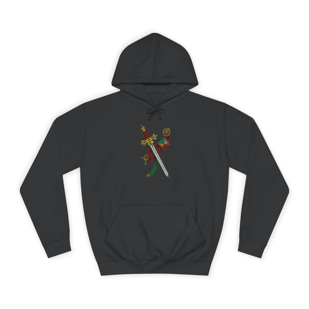 College Crest Sword Hoodie — Vintage Floral Academic Emblem
