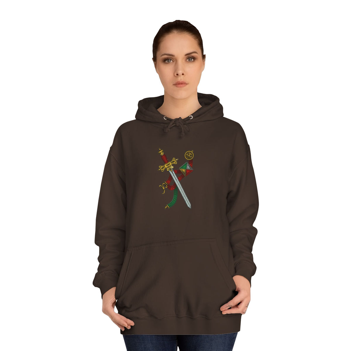 College Crest Sword Hoodie — Vintage Floral Academic Emblem