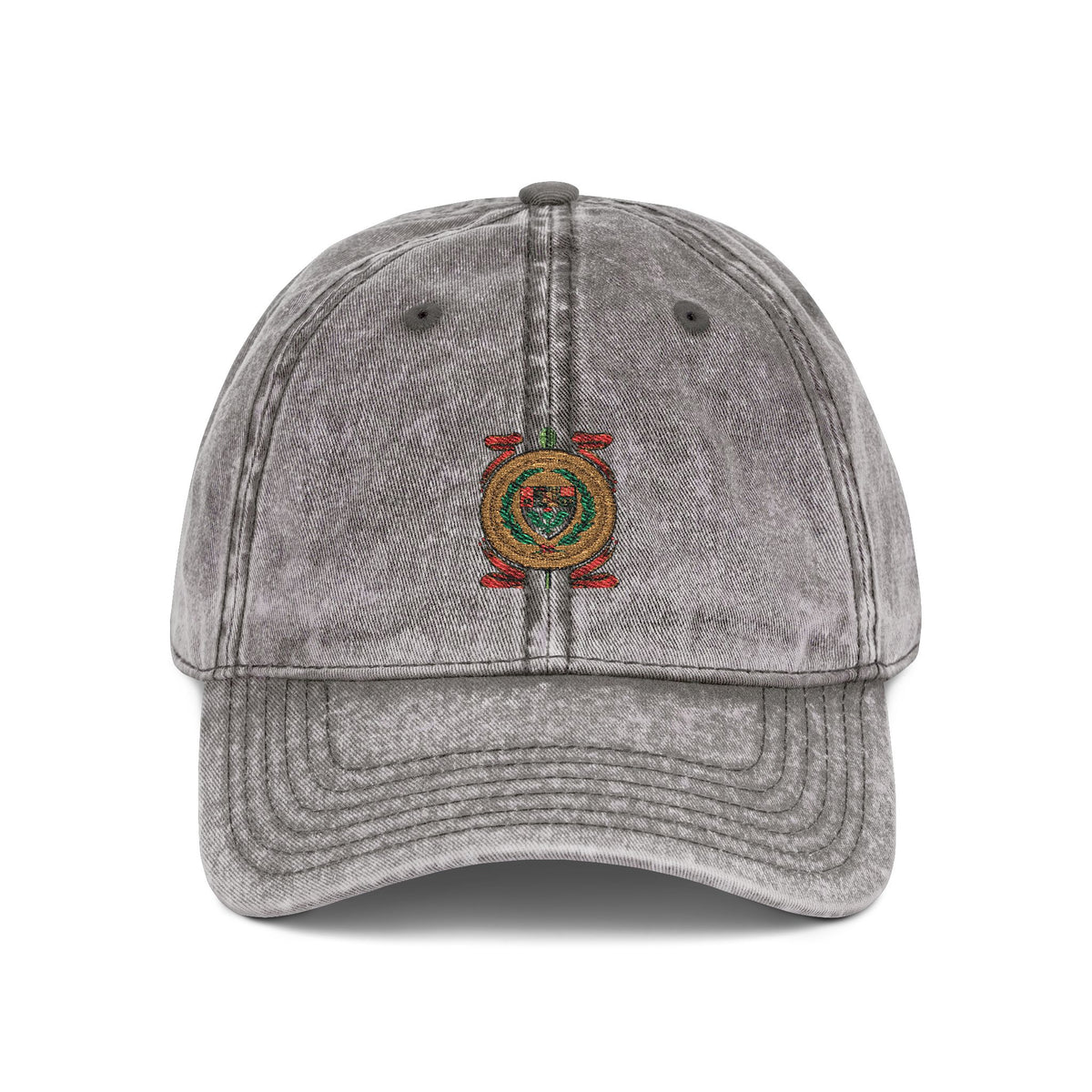 Embroidered Vintage Crest Baseball Cap — Washed Red Retro Hat