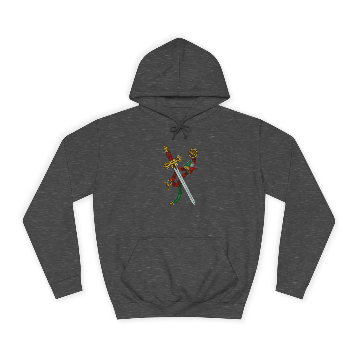 College Crest Sword Hoodie — Vintage Floral Academic Emblem