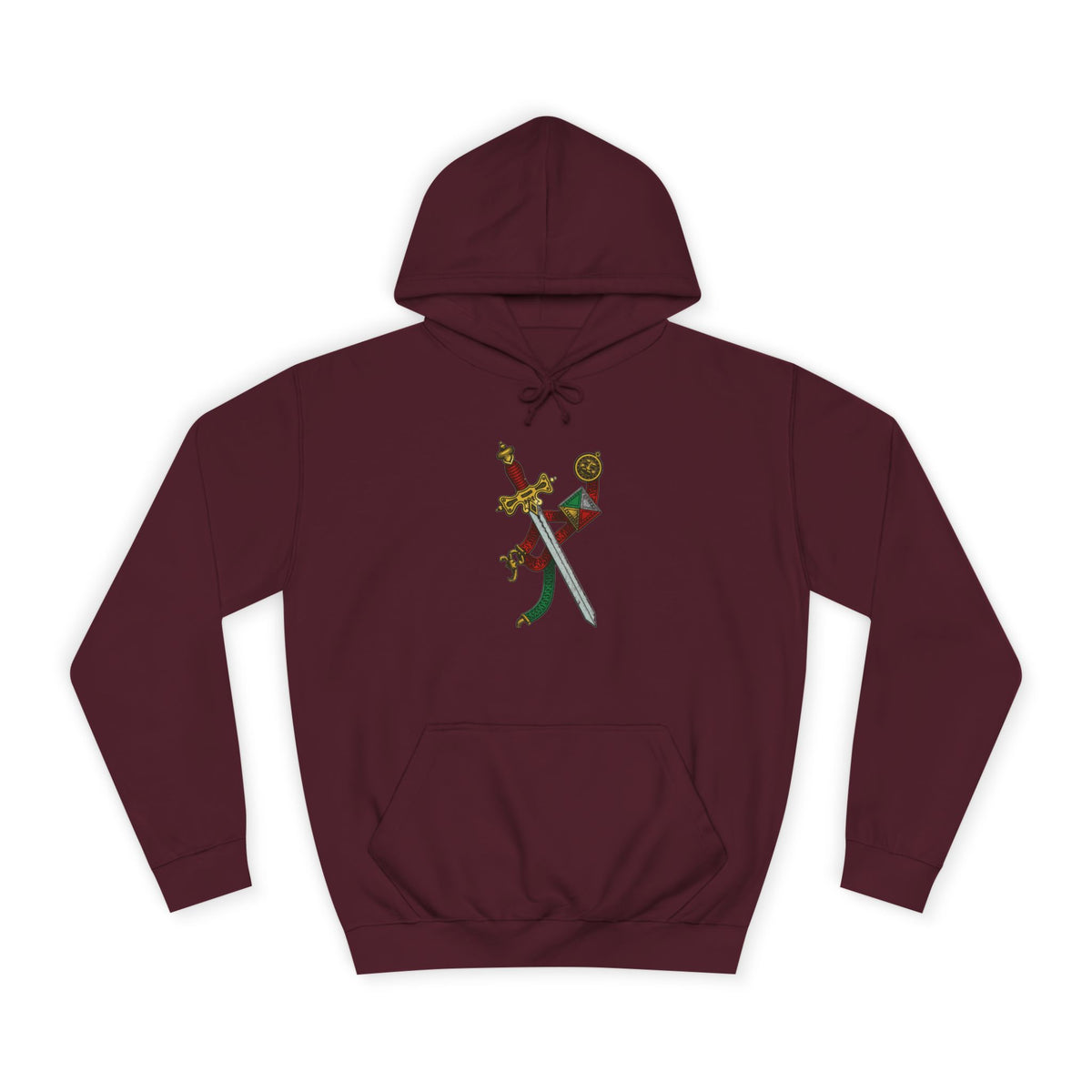 College Crest Sword Hoodie — Vintage Floral Academic Emblem