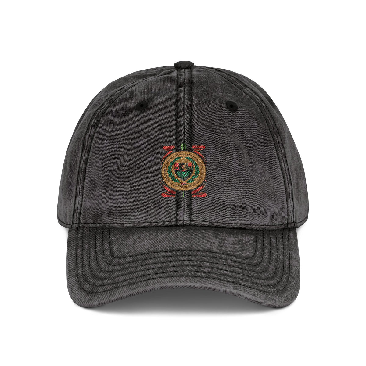 Embroidered Vintage Crest Baseball Cap — Washed Red Retro Hat