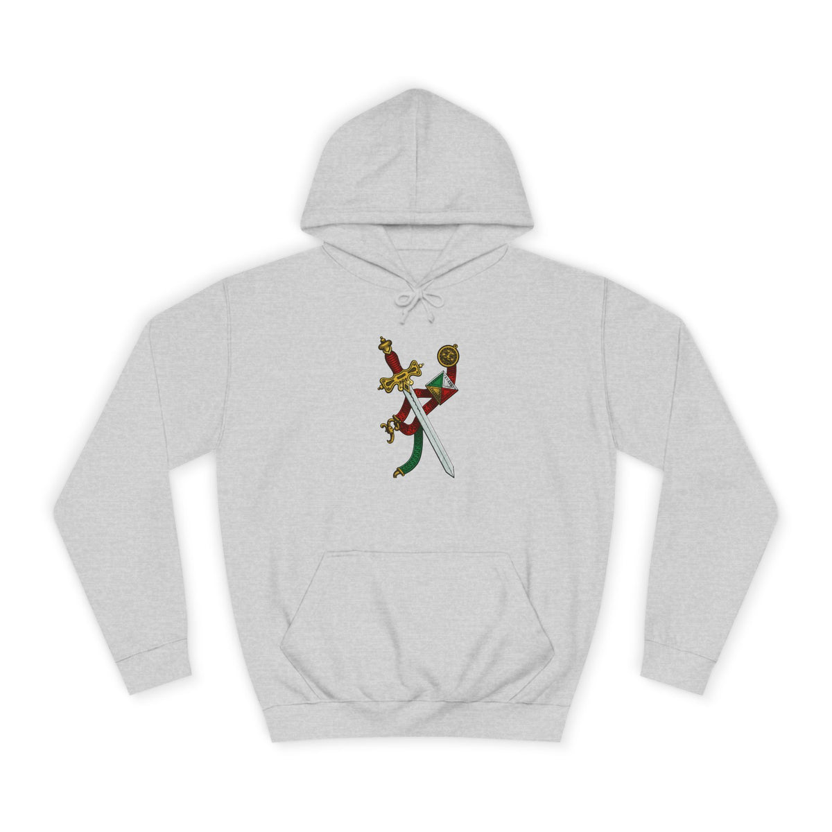 College Crest Sword Hoodie — Vintage Floral Academic Emblem