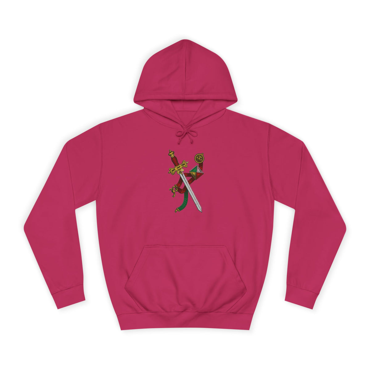 College Crest Sword Hoodie — Vintage Floral Academic Emblem
