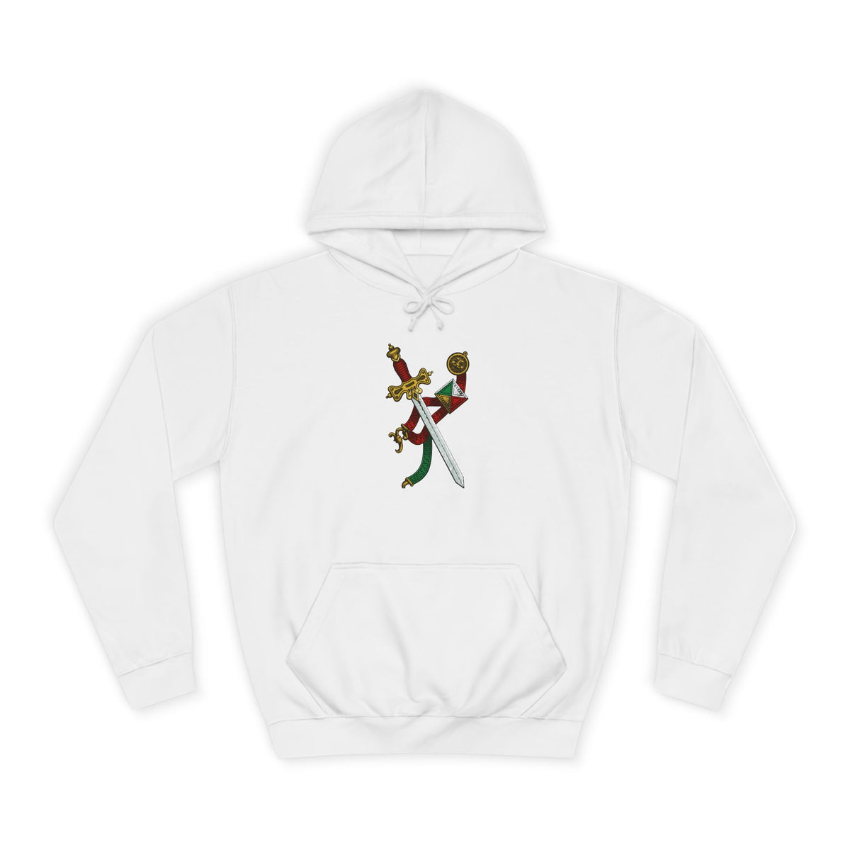 College Crest Sword Hoodie — Vintage Floral Academic Emblem