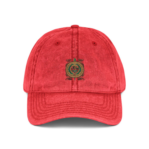 Embroidered Vintage Crest Baseball Cap — Washed Red Retro Hat