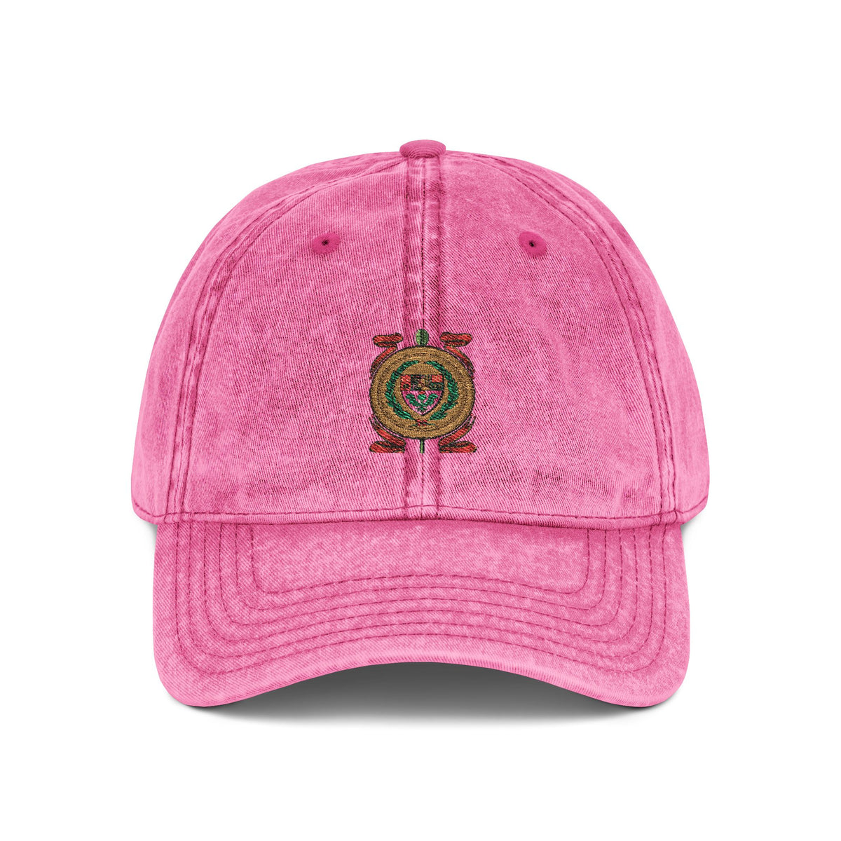 Embroidered Vintage Crest Baseball Cap — Washed Red Retro Hat