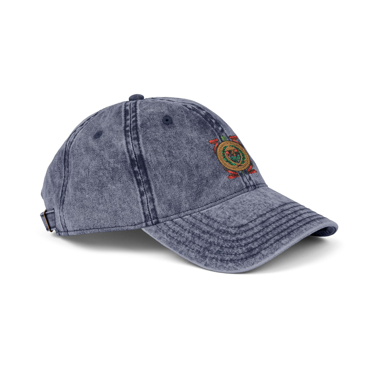 Embroidered Vintage Crest Baseball Cap — Washed Red Retro Hat