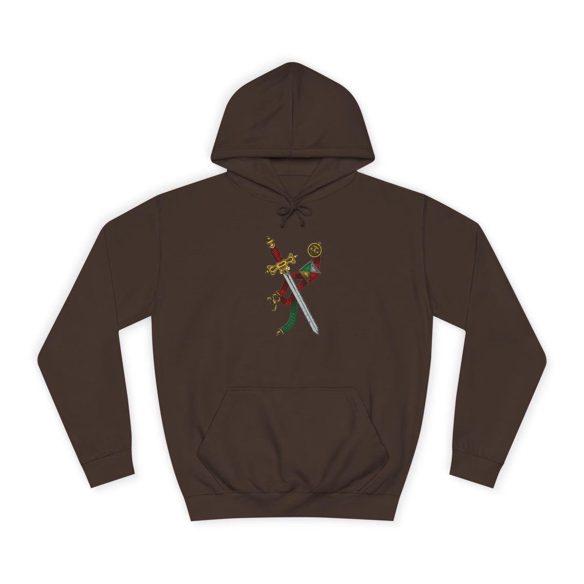 College Crest Sword Hoodie — Vintage Floral Academic Emblem